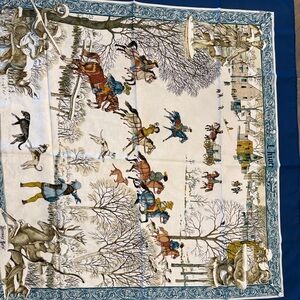 Hermes “L’hiver,” Blue and Cream Scarf